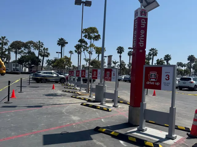 New LED site-light poles over the Drive Up parking stalls at Target in Chula Vista
